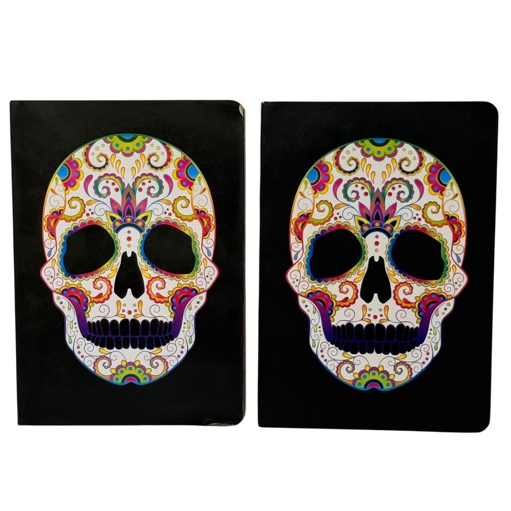 Piccadilly Sugar Skull Lined Journal Set of 2 Day of the Dead Black Notebooks